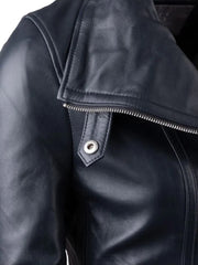 Lapel Style Black Biker Leather Jacket