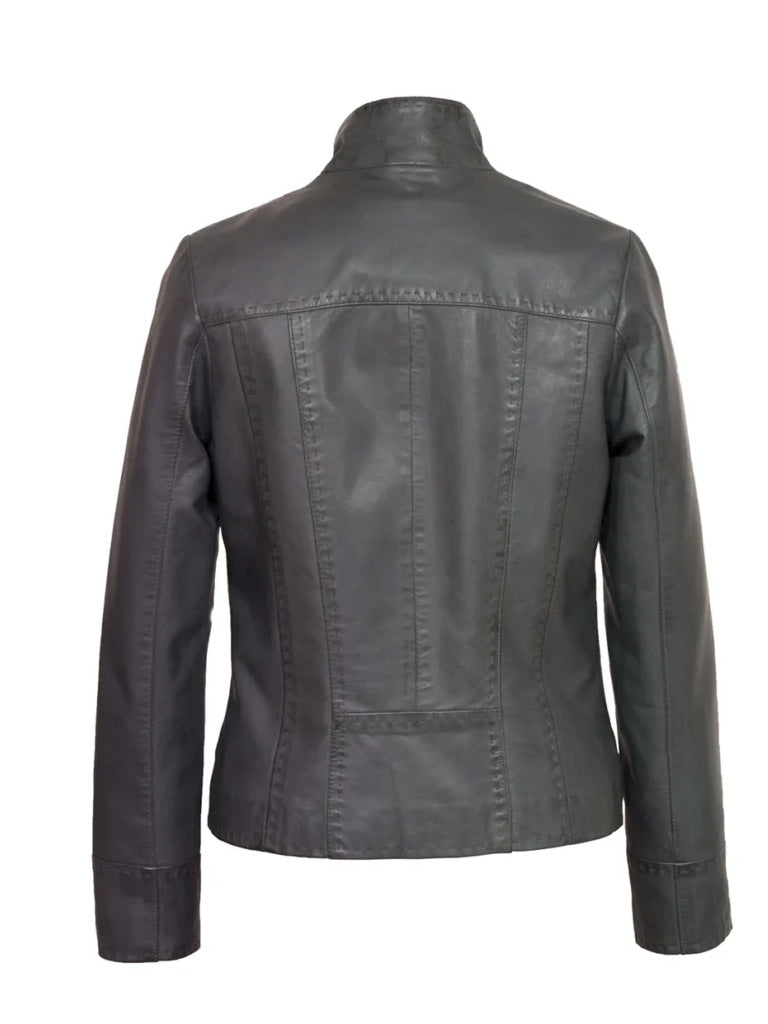 Biker Grey Leather Jacket