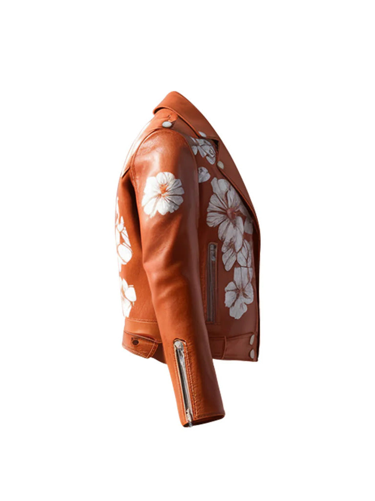 Women's Orange Luxuria Biker Leather Jacket