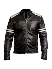 Black Vintage Retro Biker Style Leather Jacket