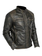 Distressed Brown Quilted Leather Jacket