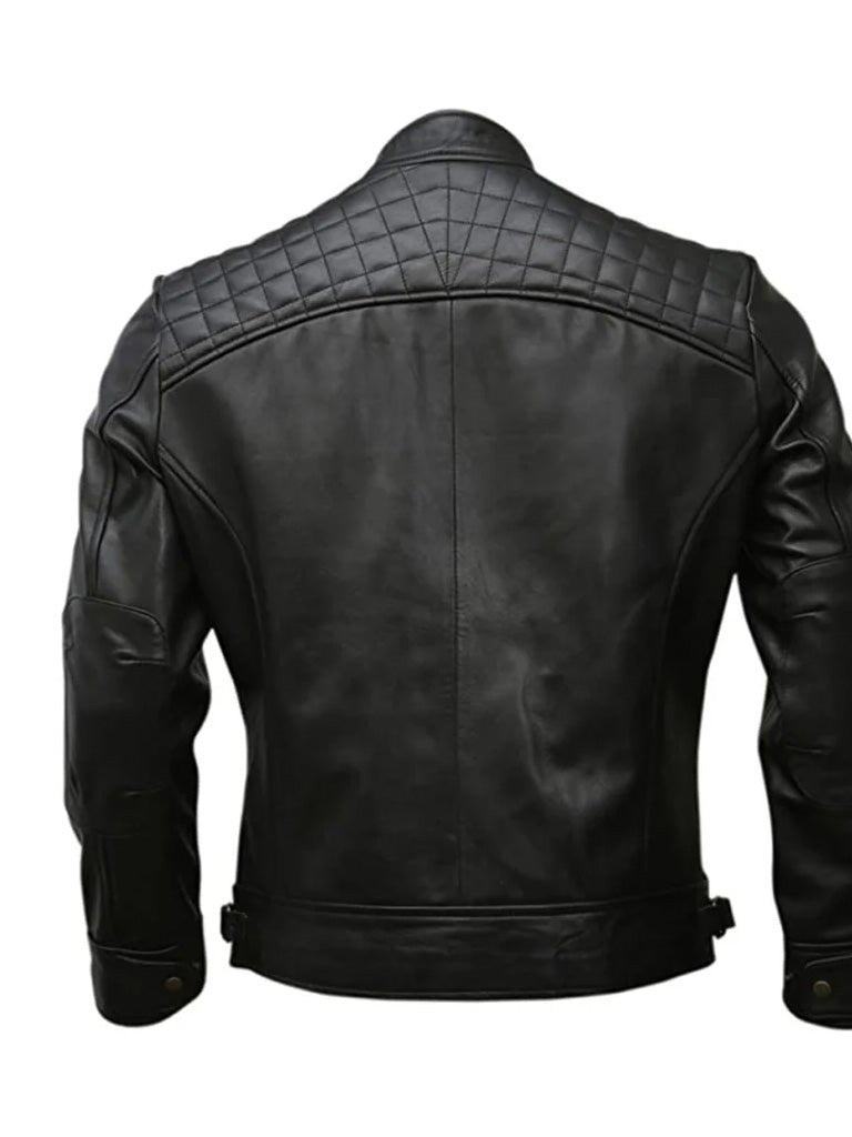 Black Biker Quilted Real Leather Jacket