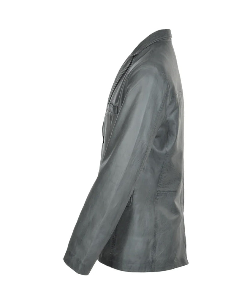 Grey Genuine Leather Blazer