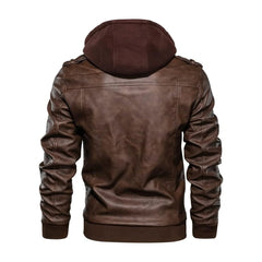 Brown Bomber Hooded Leather Jacket