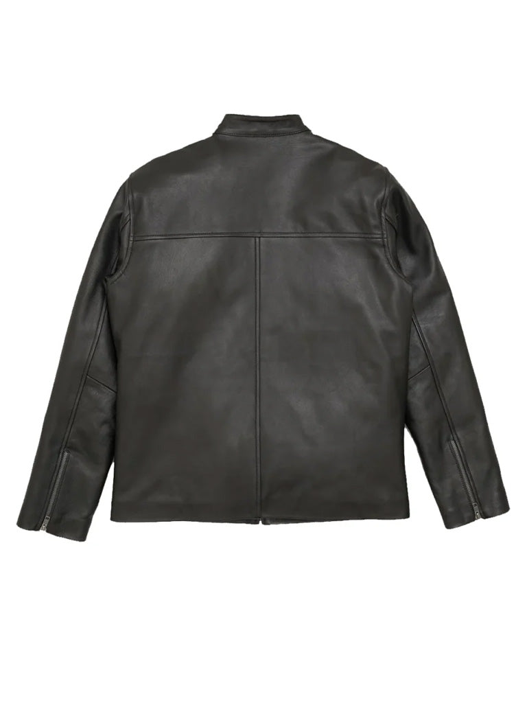 Black Biker Short Rounded Leather Jacket