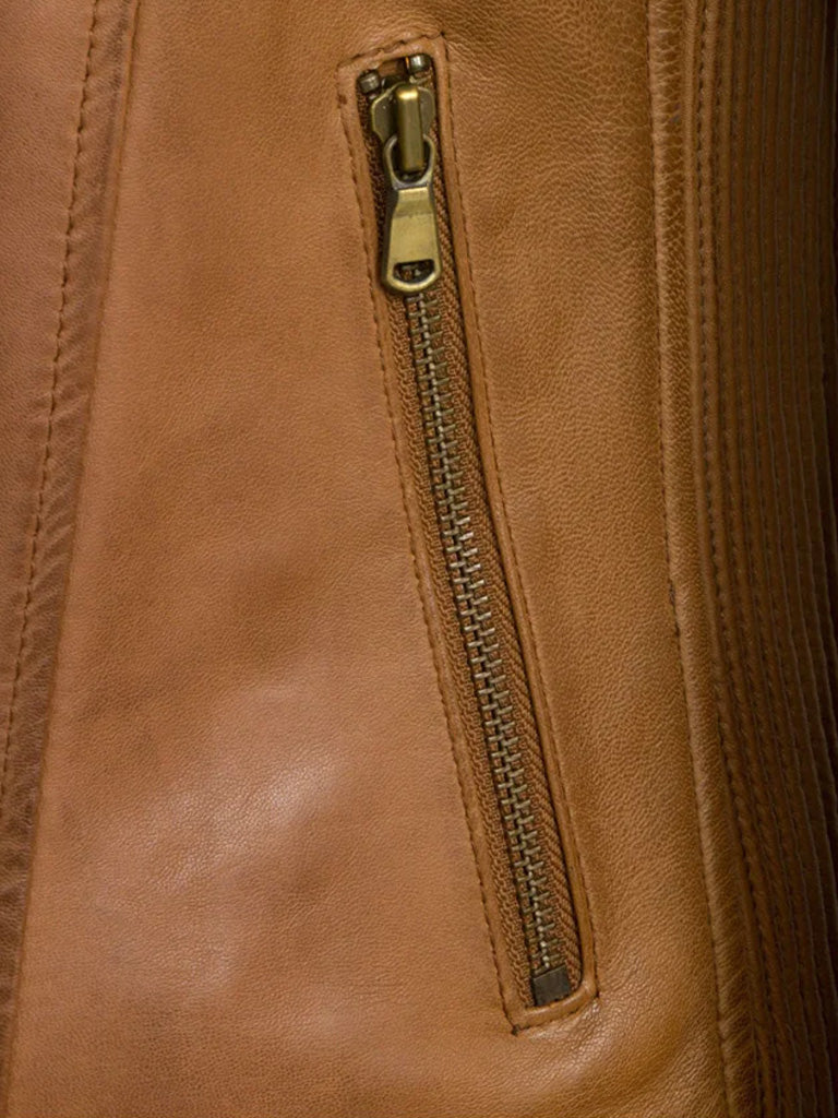 Tan Brown Notch Biker Leather Jacket