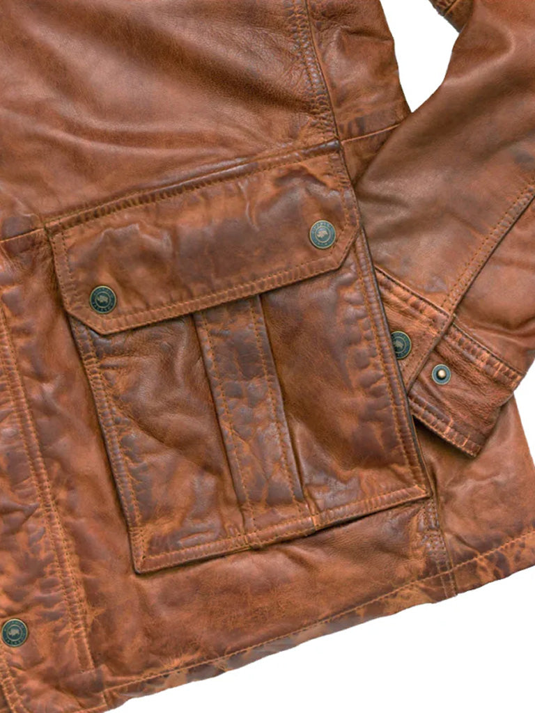 Tan Brown Trucker Genuine Leather Jacket