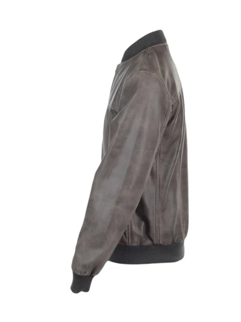 Distressed Brown Bomber Leather Jacket