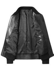 Black PU Bomber Leather Jacket