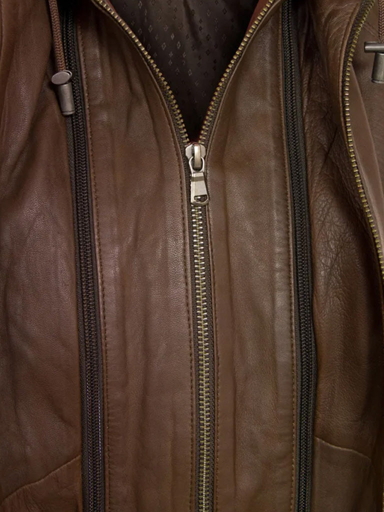 Brown Hooded Leather Jacket