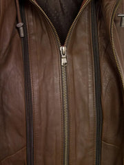 Brown Hooded Leather Jacket