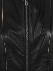 Black Biker Stand Collar Genuine Leather Jacket