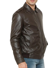 Classic Brown Bomber Leather Jacket