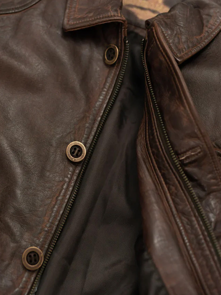 Chocolate Brown Trucker Style Leather Jacket