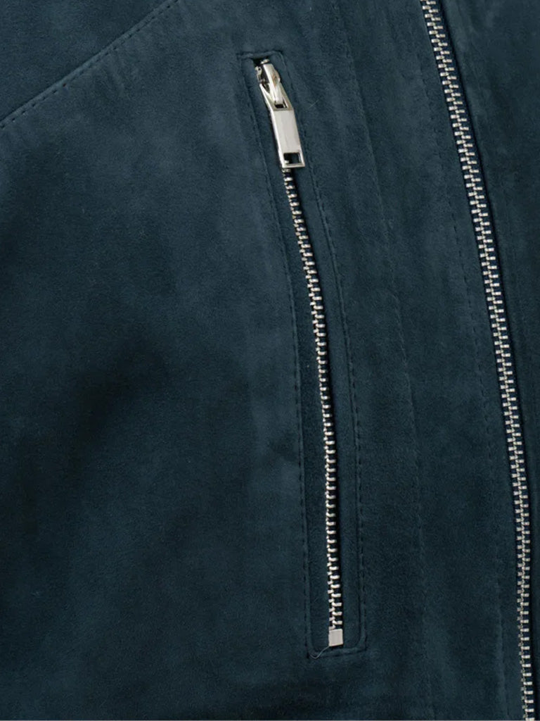 Suede Blue Biker Leather Jacket