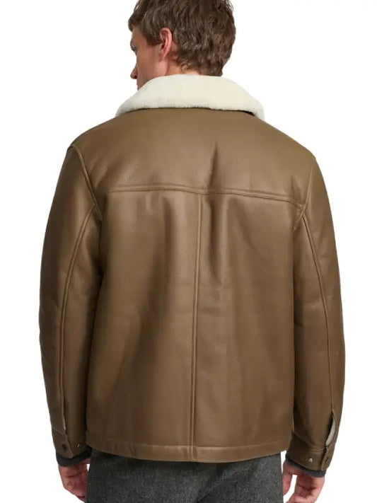 Men’s Brown Shearling Collar Leather Jacket