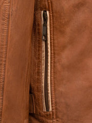 Tan Brown Stripes Biker Leather Jacket