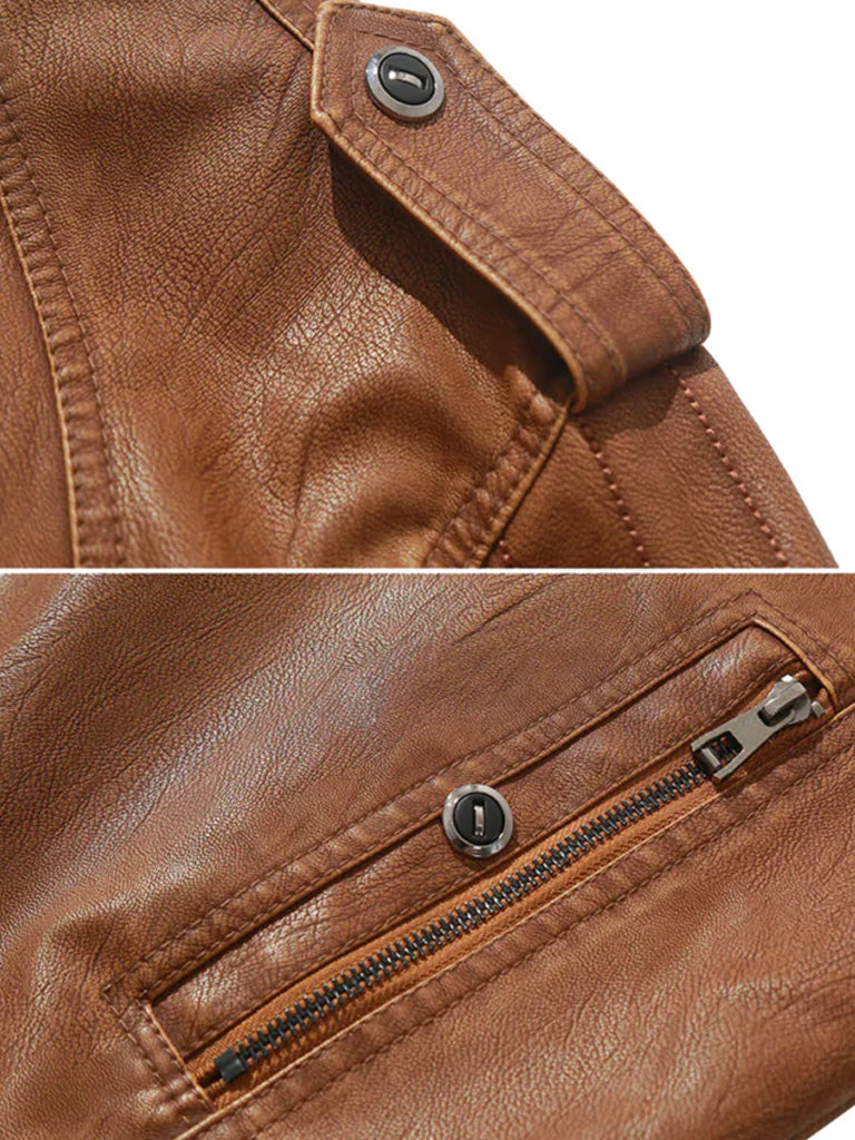 Brown Biker Trucker Style Leather Jacket