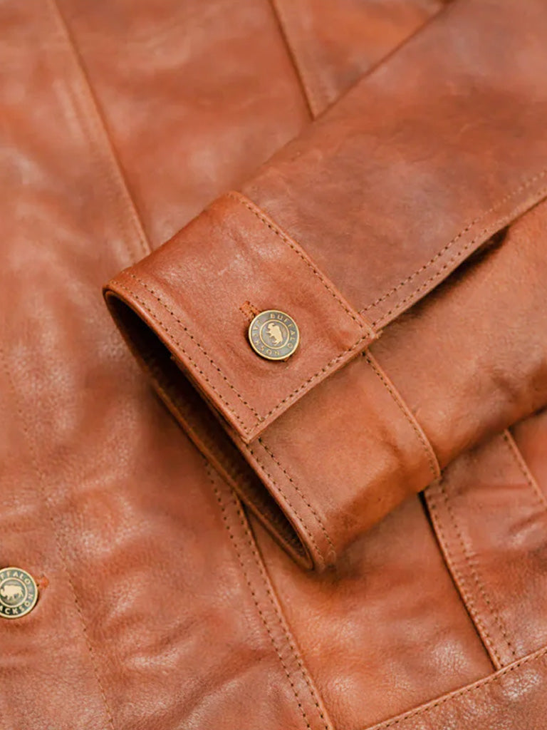 Tan Brown Trucker Style Genuine Leather Jacket