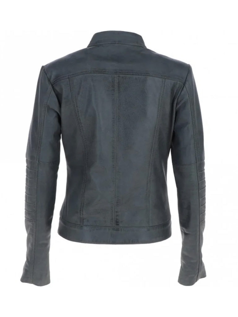 Stand Collar Genuine Leather Jacket