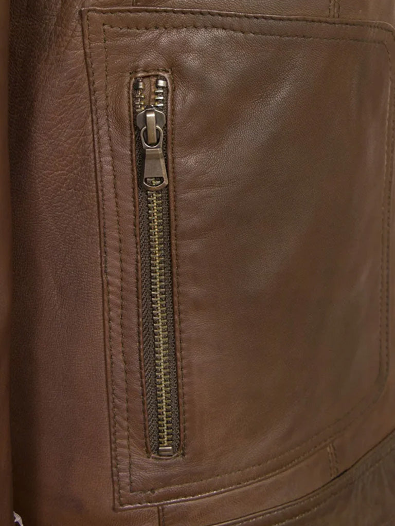 Brown Hooded Leather Jacket