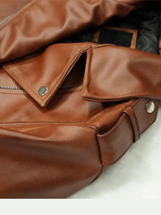 Biker Lapel Style Brown Leather Jacket - The Leather Jackets