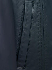 Blue Genuine Leather Long Trench Coat