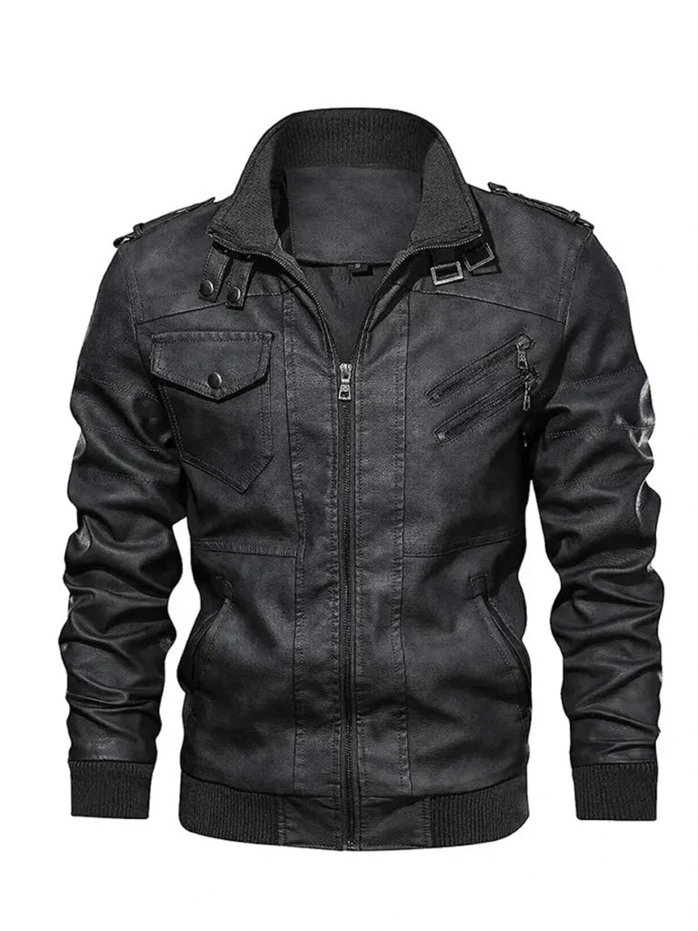 Black Real Leather Jacket with Removable Hood