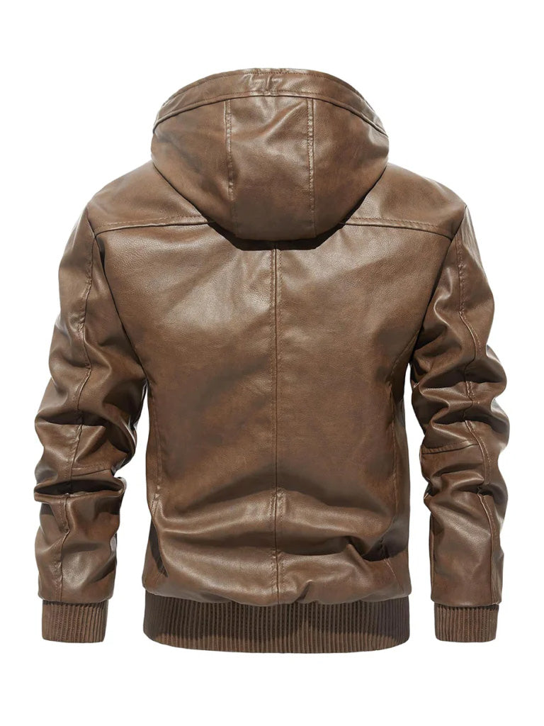 Bomber Style Hooded Leather Jacket