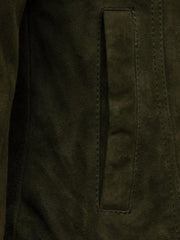 Trucker Style Green Suede Leather Jacket