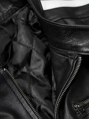 White Stripes Black Biker Leather Jacket