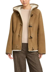 Women’s Tan Brown Shearling Hooded Jacket