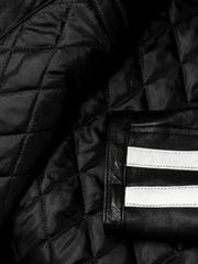 White Stripes Black Biker Leather Jacket