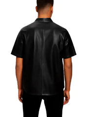 Men’s Black Leather Short Sleeve Zip Shirt