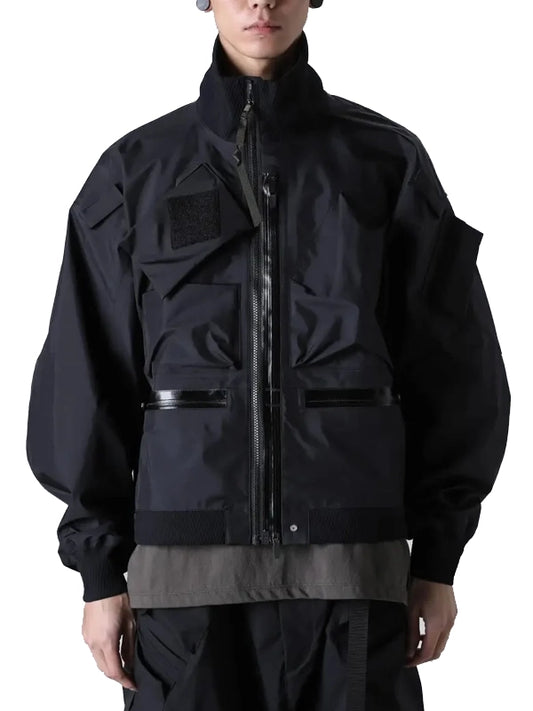 Men’s Black Tactical Utility Jacket with High Collar and Zip Closure