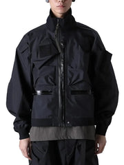 Men’s Black Tactical Utility Jacket with High Collar and Zip Closure