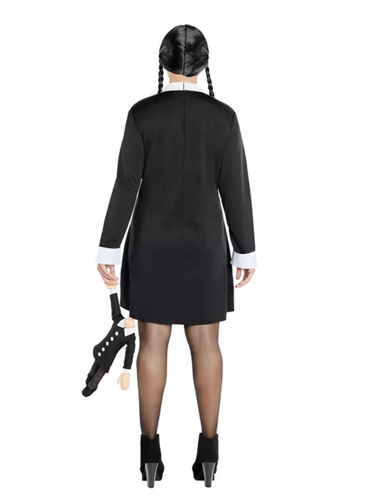 Wednesday Addams Black Button Dress Costume with White Collar