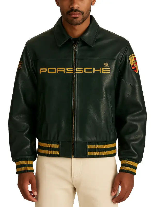 Aimé Leon Dore × Porsche Green Leather Jacket