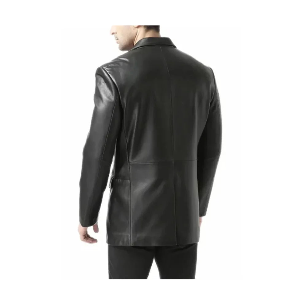 Black Leather Jacket Two Button