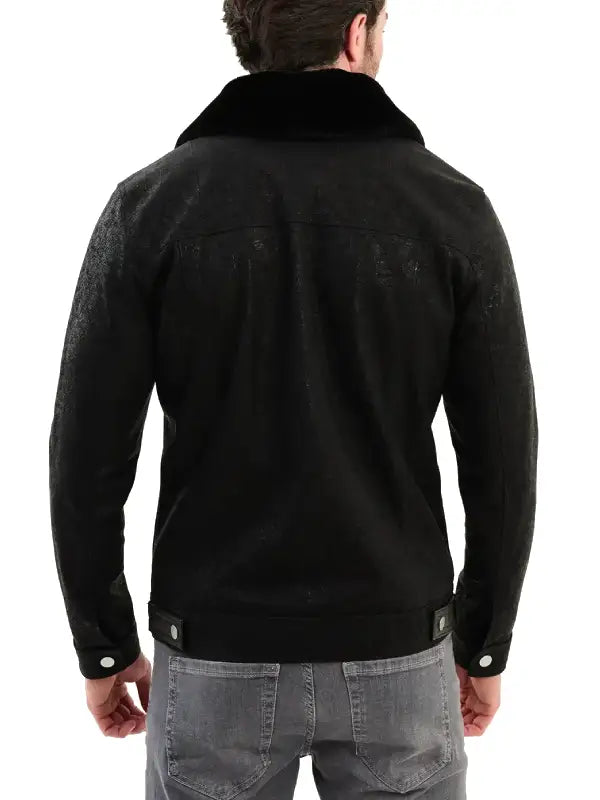 Premium Black Leather Jacket with Fur Collar and Front Zip Pockets - The Leather Jackets