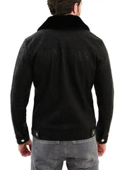 Premium Black Leather Jacket with Fur Collar and Front Zip Pockets - The Leather Jackets