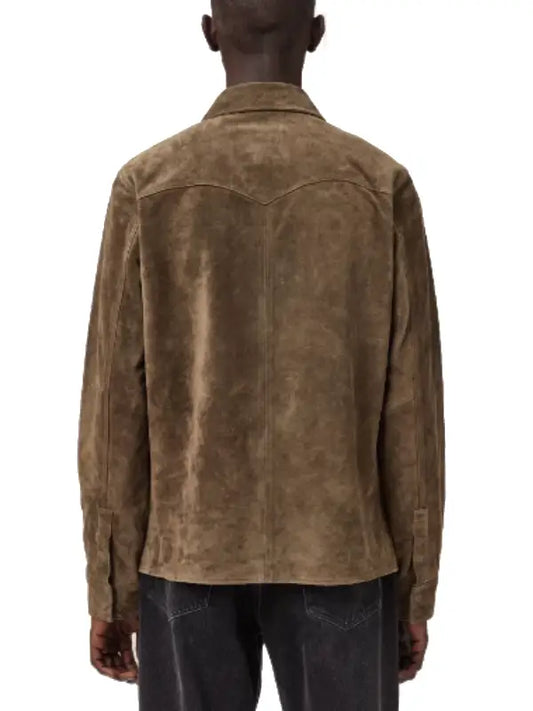Men’s Brown Suede Shirt Jacket with Snap Button Closure