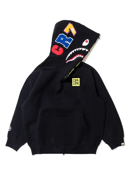BAPE x CR7 Shark Full Zip Hoodie Black Streetwear Edition