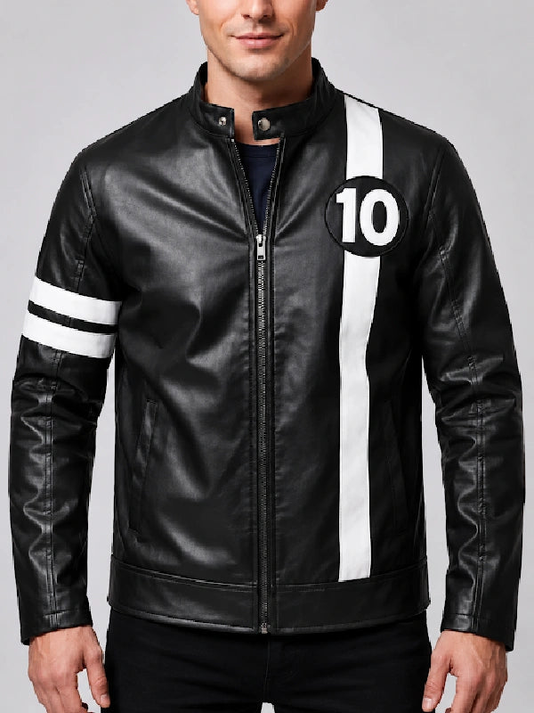 Ben 10 Black Striped Leather Jacket