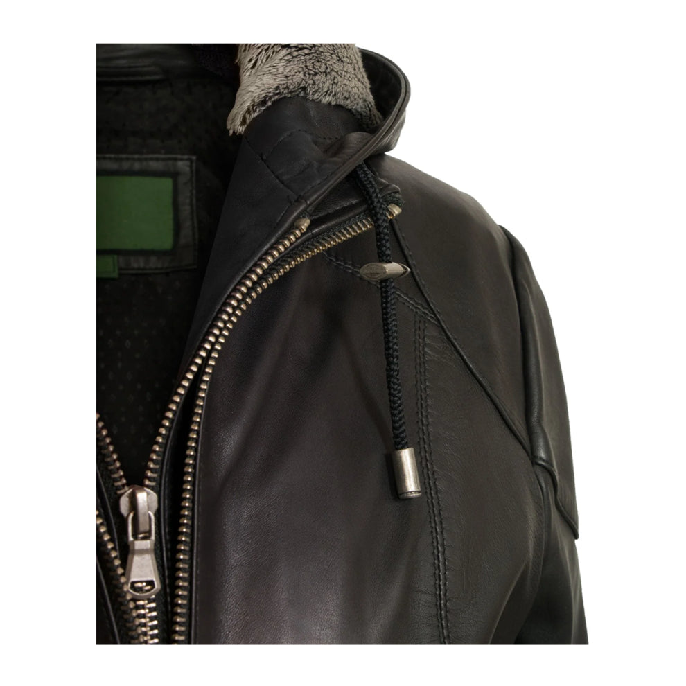 Black Hooded Genuine Leather Jacket