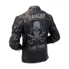 Motorcycle Danger Live Free Biker Black Leather Jacket