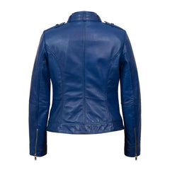 Blue Leather Biker Jacket