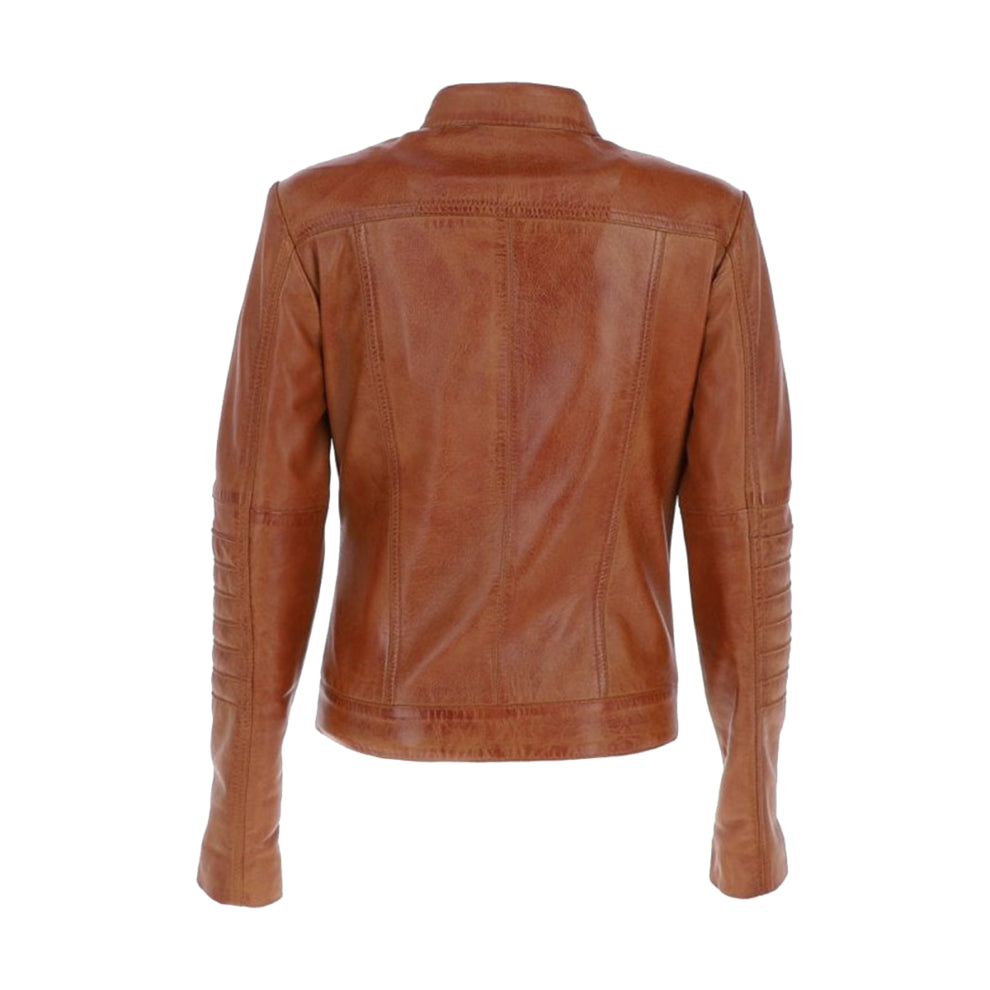 Stand Collar Genuine Leather Jacket