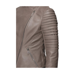 Grey Round Shape Genuine Leather Jacket