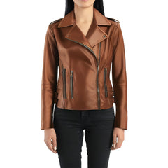 Biker Lapel Style Brown Leather Jacket